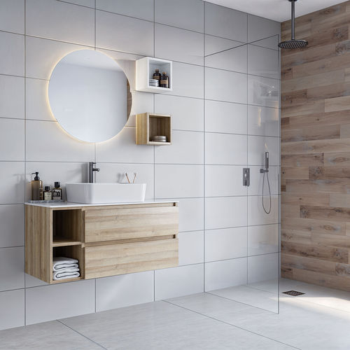 Wandhängender Waschtisch-Unterschrank - Cubik 05 - LEGNOBAGNO - Eiche / Keramik / modern
