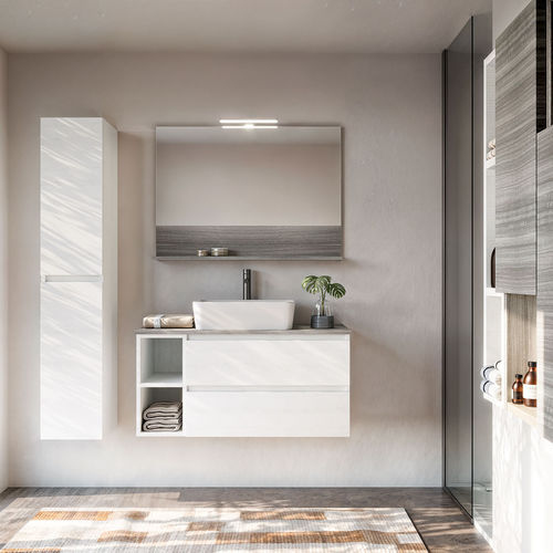 Wandhängender Waschtisch-Unterschrank - Cubik 06 - LEGNOBAGNO - Eukalyptusholz / Keramik / modern