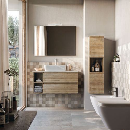 Wandhängender Waschtisch-Unterschrank - Cubik 07 - LEGNOBAGNO - Eiche / Keramik / modern
