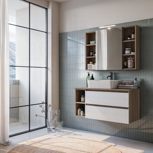 Wandhängender Waschtisch-Unterschrank - Cubik 08 - LEGNOBAGNO - Ulme / Keramik / modern