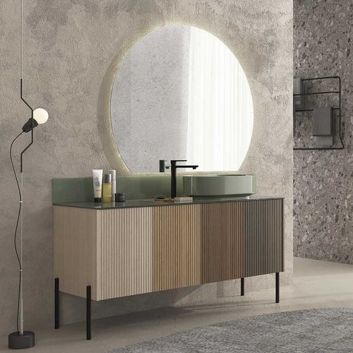 Freistehender Waschtisch-Unterschrank - RT09 Striped - LEGNOBAGNO - Eiche / Glas / Metall