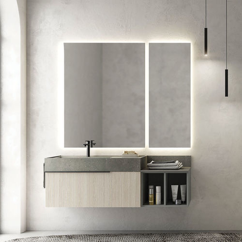 Wandhängender Waschtisch-Unterschrank - RT10 Ribbed - LEGNOBAGNO - gebleichte Eiche / HPL / modern