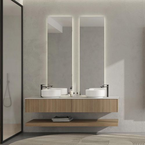 Doppelter Waschtisch-Unterschrank - RT13 Canneted - LEGNOBAGNO - wandhängend / Eiche / HPL