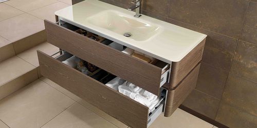 Wandhängender Waschtisch-Unterschrank - QU37 - MOBILTESINO - Ulme / Glas / modern