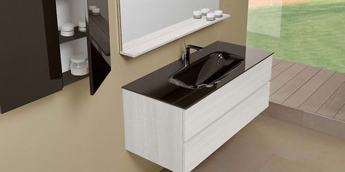 Wandhängender Waschtisch-Unterschrank - HD.09 - MOBILTESINO - Laminat / Glas / modern