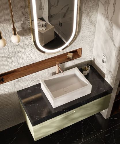Aufsatzwaschbecken - QUADRANT - MOMA DESIGN - Corian® / mit integrierter Waschtischplatte / nach Maß