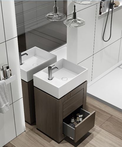 Bodenstehendes Waschbecken - TOWER CUBE - MOMA DESIGN - Corian® / nach Maß / mit Ablage