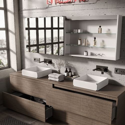 Aufsatzwaschbecken - KEPLERO - MOMA DESIGN - Mineralwerkstoff / doppelt / rechteckig