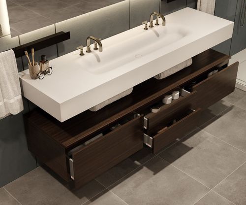 Doppelter Waschtisch-Unterschrank - BOXLINE - MOMA DESIGN - wandmontiert / Eiche / MDF