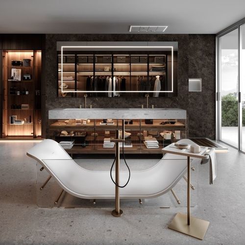 Freistehende Badewanne - CHAISE LONGUE RIVE GAUCHE  - MOMA DESIGN - für Wohnungen / Mineralwerkstoff / Edelstahl