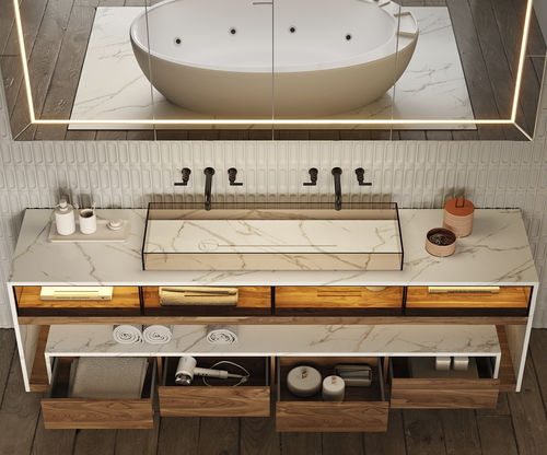 Doppelter Waschtisch-Unterschrank - EXCELLENT GLASS PLUS - MOMA DESIGN - freistehend / Holz / Aluminium