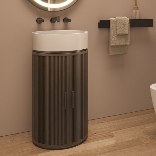 Bodenstehendes Waschbecken - TOWER EDO - MOMA DESIGN - Mineralwerkstoff / Marmor / Nussbaum