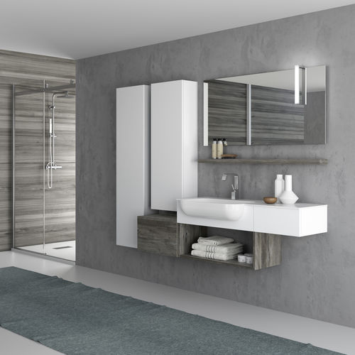 Wandhängender Waschtisch-Unterschrank - ZEUS: 50 / 220  - PROGETTOBAGNO - Holz / Mineralwerkstoff / modern
