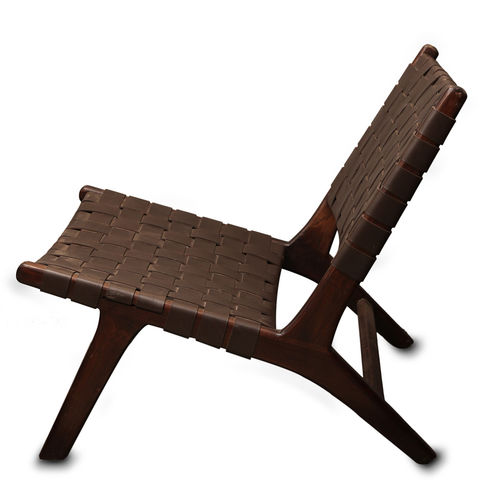 Moderner Kaminsessel - BORO  - GONG - Leder / Rattan / Teakholz