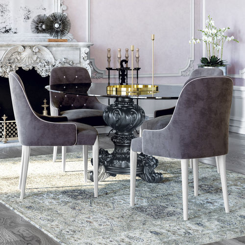 Neobarock-Esstisch - Crown - Jetclass - Marmor / Gestell aus lackiertem Holz / rund