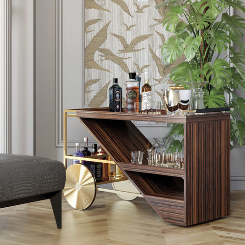 Wagen / gebürsteter Edelstahl - Enzo - Jetclass - polierter Edelstahl / Holzfurnier / lackiertes Holz