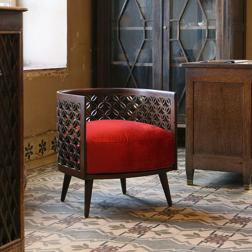 Sessel / originelles Design - ARABESQUE - NADA DEBS - Stoff / amerikanischer Nussbaum / mit abnehmbarem Kissen