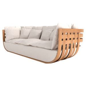 Sofa / originelles Design - BASKET - PLATO - grau / Teakholz / 3 Plätze