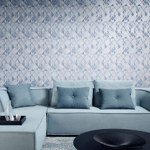 Moderne Tapete - RHYTHM  - Hooked on Walls - geometrisches Muster / grau / blau