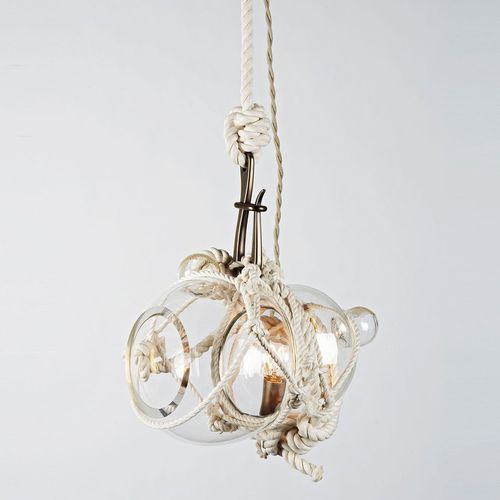 Hängelampe - KNOTTY BUBBLES - Roll & Hill - geblasenes Glas / Kordel / modern