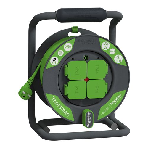 Kabeltrommel mit 4 Steckdosen - Thorsman HO5VVF - SCHNEIDER ELECTRIC - IP44 / 1,5 mm