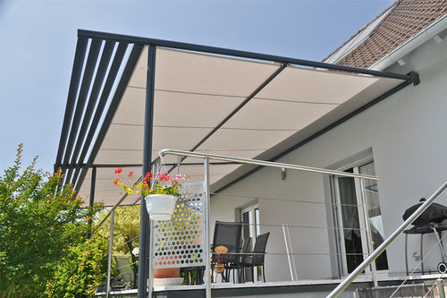 Angebaute Pergola - NEO - TIR TECHNOLOGIES  - Metall / mit Stoffüberdachung