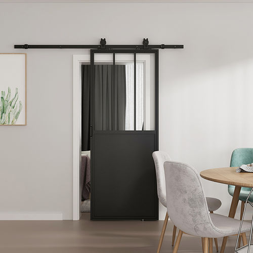Tür für Innenbereich - BARIO - DESIGN-MAT - Hartglas / Stahl / Schiebe