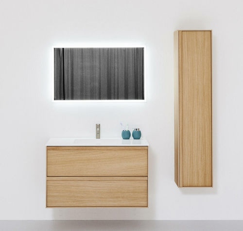 Wandhängender Waschtisch-Unterschrank - CARRE - BALTECO AS - Eiche / MDF / Mineralwerkstoff