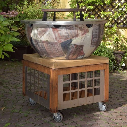 Garten-Feuerstelle / Holz - FOCULUS LARGE 100 - LA CASTELLAMONTE Stufe di Ceramica - Edelstahl / Cortenstahl / Kastanie
