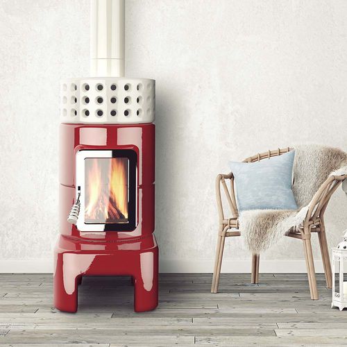 Holz-Kaminofen - ROUNDSTACK LONG SIZE 1 - LA CASTELLAMONTE Stufe di Ceramica - 0 - 5 kW / 5 kW...10 kW / auf Füßen