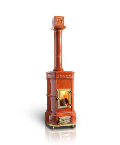 Wasserführender Kaminofen / Holz - GRAND'OVALE  - LA CASTELLAMONTE Stufe di Ceramica - traditionell / Metall