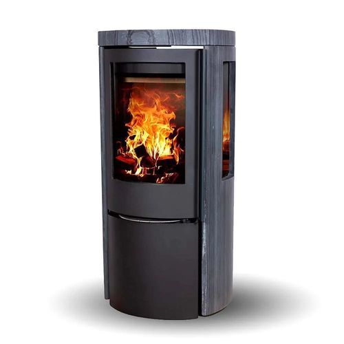 Holz-Kaminofen - COZY CLASSIC DARK SANDSTONE SIDEGLASS - Jydepejsen A/S - freistehend / mit 3 Sichtseiten / traditionell