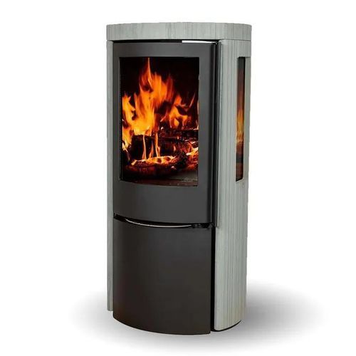 Holz-Kaminofen - COZY CLASSIC GREY WOOD SANDSTONE SIDEGLASS - Jydepejsen A/S - freistehend / mit 3 Sichtseiten / modern