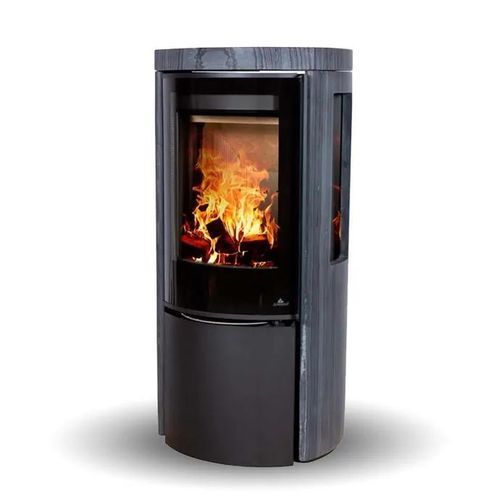 Holz-Kaminofen - COZY MODERN DARK SANDSTONE SIDEGLASS - Jydepejsen A/S - freistehend / mit 3 Sichtseiten / modern