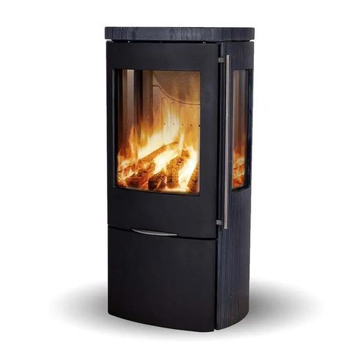 Holz-Kaminofen - SENZA DARK SANDSTONE SIDEGLASS - Jydepejsen A/S - freistehend / mit 3 Sichtseiten / modern