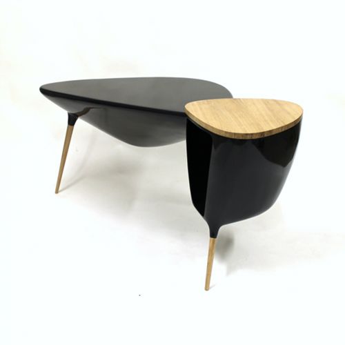 Schreibtisch / originelles Design - TRIPODE - binome - Eiche / Glasfaser