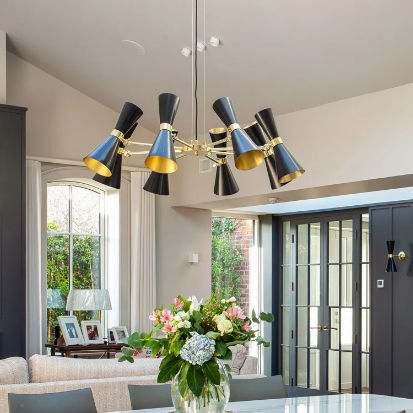 Moderner Kronleuchter - CAIRO MID-CENTURY - Mullan Lighting - Messing / 8 Glühbirnen / für Gewerbegebrauch