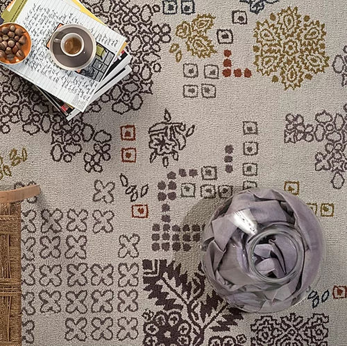 Moderner Teppich - RAGA - Warli - Motiv / Wolle / Baumwolle