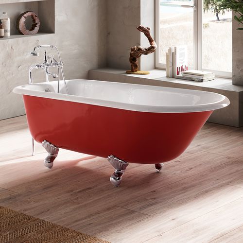 Ovale Badewanne - ANIS - BLEU PROVENCE - auf Füßen / Gusseisen / weiß
