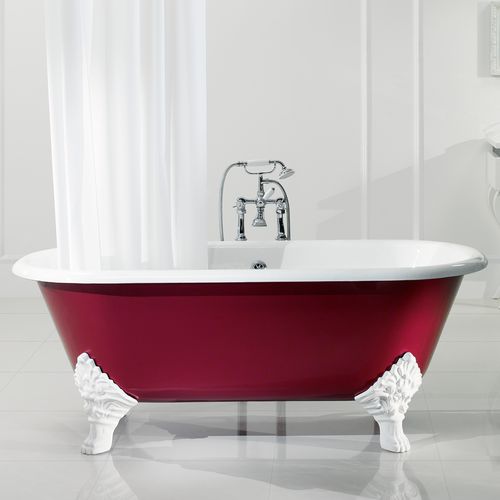 Ovale Badewanne - JASMINE - BLEU PROVENCE - auf Füßen / Gusseisen / rot