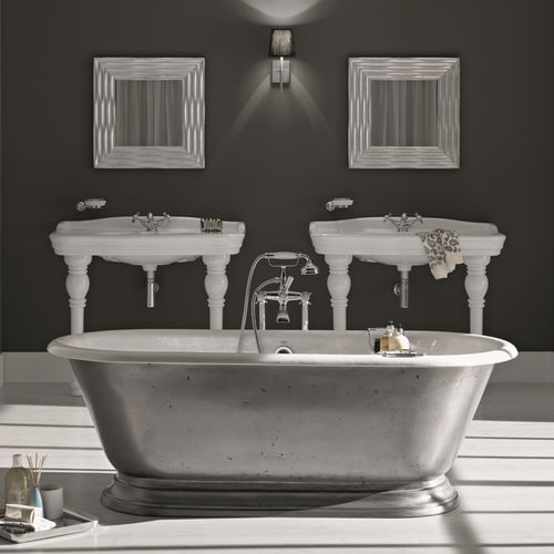 Ovale Badewanne - SHABBY - BLEU PROVENCE - freistehend / Gusseisen / weiß