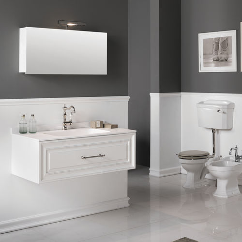 Wandhängender Waschtisch-Unterschrank - CHARME2 - BLEU PROVENCE - MDF / Keramik / Harz