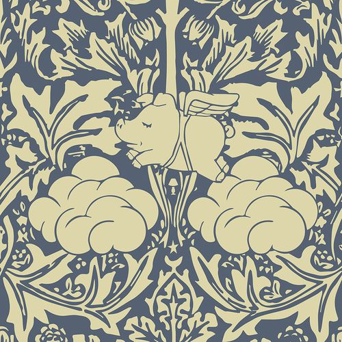 Design-Tapete - MORRIS DREAM - CREAM AND BLUE - Mineheart - Vlies / Blumenmotiv / Naturmotiv