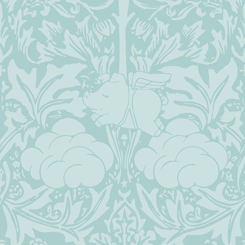 Barock Tapete - MORRIS DREAM - MINTY EGG BLUE - Mineheart - Vlies / Blumenmotiv / Stoffoptik