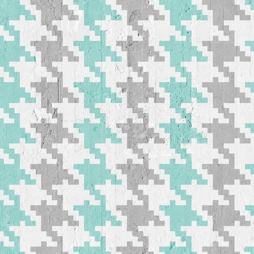Moderne Tapete - PIED DE POULE -AQUAMARINE &amp; GREY - Mineheart - Vlies / Motiv / Stoffoptik