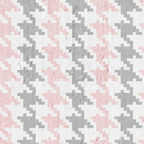 Moderne Tapete - PINK &amp; GREY PIED DE POULE - Mineheart - Vlies / Motiv / Stoffoptik