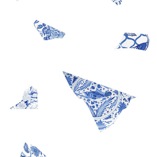 Moderne Tapete - WHITE &amp; BLUE PLATE FRAGMENT - Mineheart - Vlies / Kunstdruck / Marmoroptik