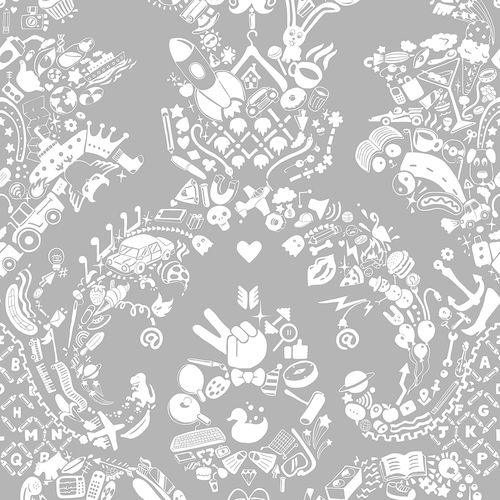 Moderne Tapete - NEW WORLD DAMASK - WHITE &amp; GREY - Mineheart - Vlies / Damast-Motiv / Marmoroptik