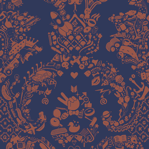 Moderne Tapete - NEW WORLD DAMASK - PURPLE AND ORANGE - Mineheart - Vlies / Damast-Motiv / Stoffoptik