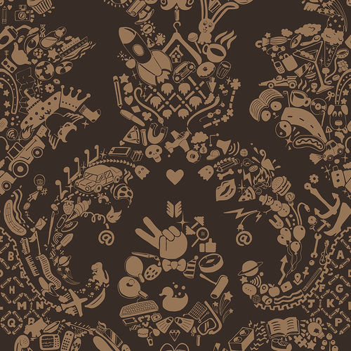 Tapete / originelles Design - NEW WORLD DAMASK - BROWN &amp; BEIGE - Mineheart - Vlies / Motiv / Stoffoptik